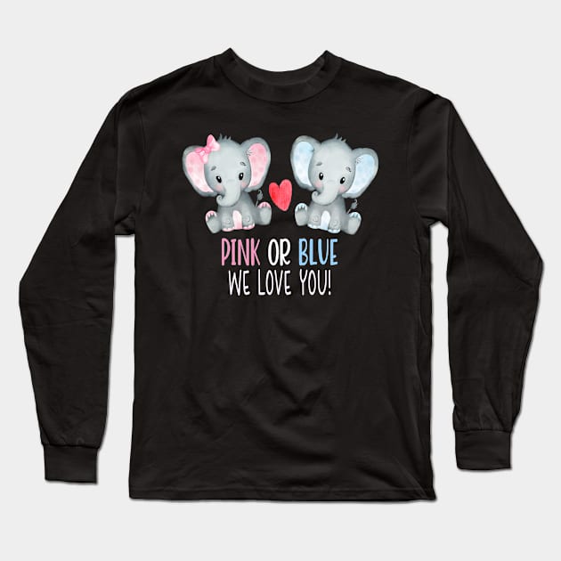 Cute Baby Elephant Gender Reveal Party Gift Long Sleeve T-Shirt by JPDesigns